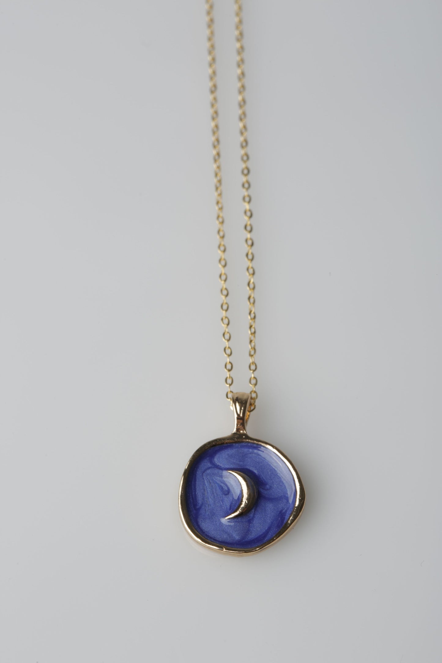 Blue Engraved Moon Charm Necklace