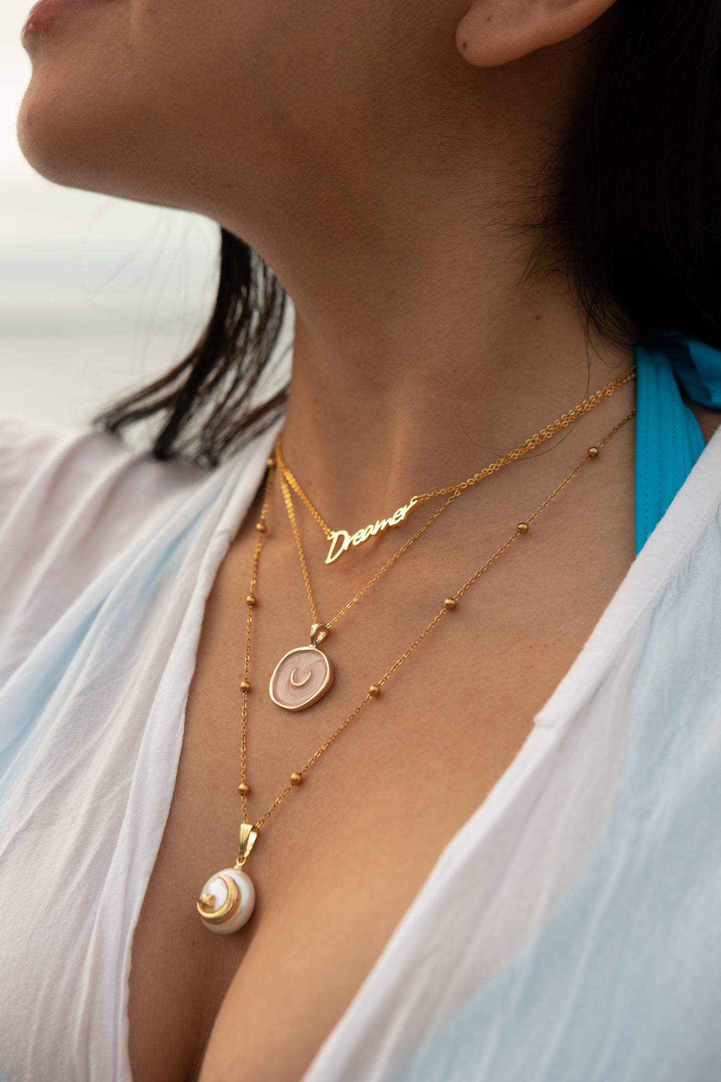 Pink Engraved Moon Charm Necklace