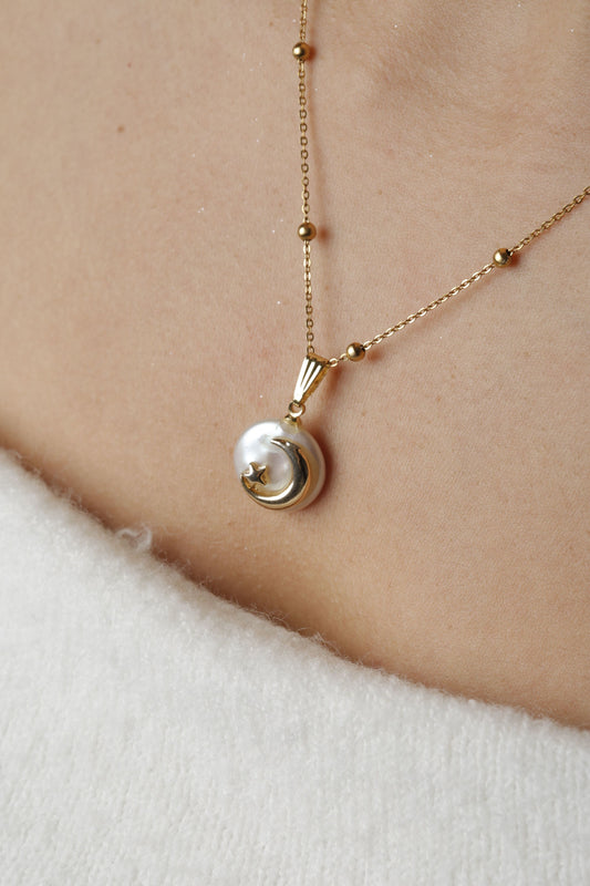 White Sphere Moon Neckclace