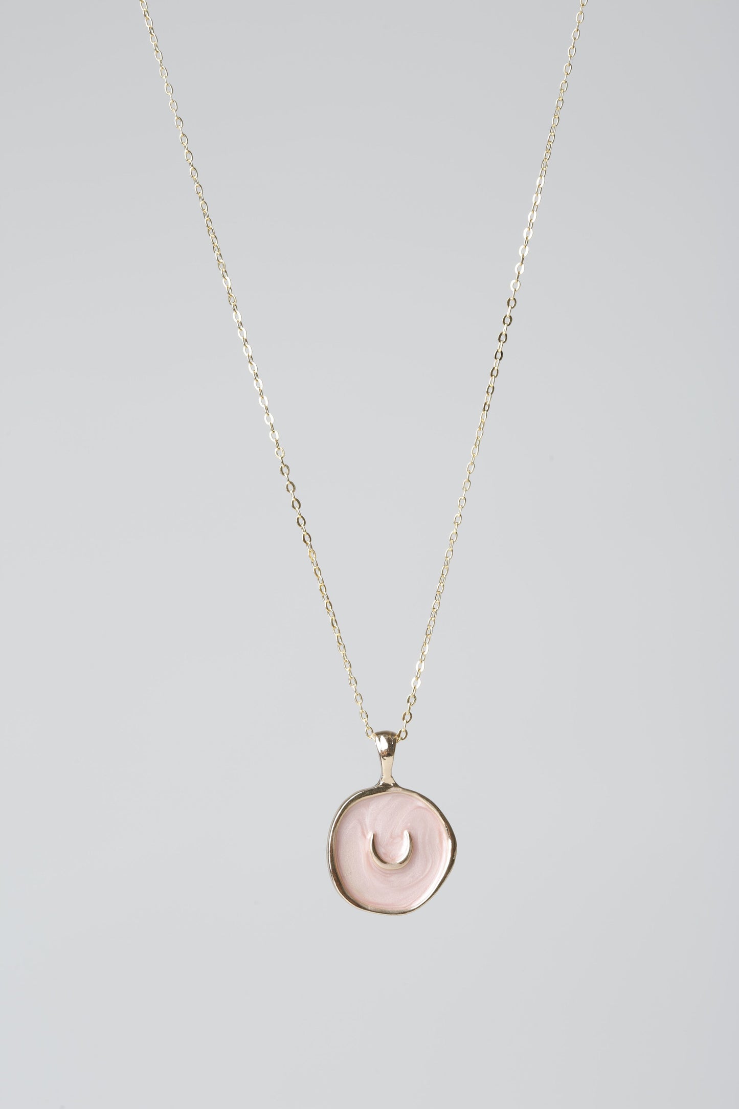 Pink Engraved Moon Charm Necklace