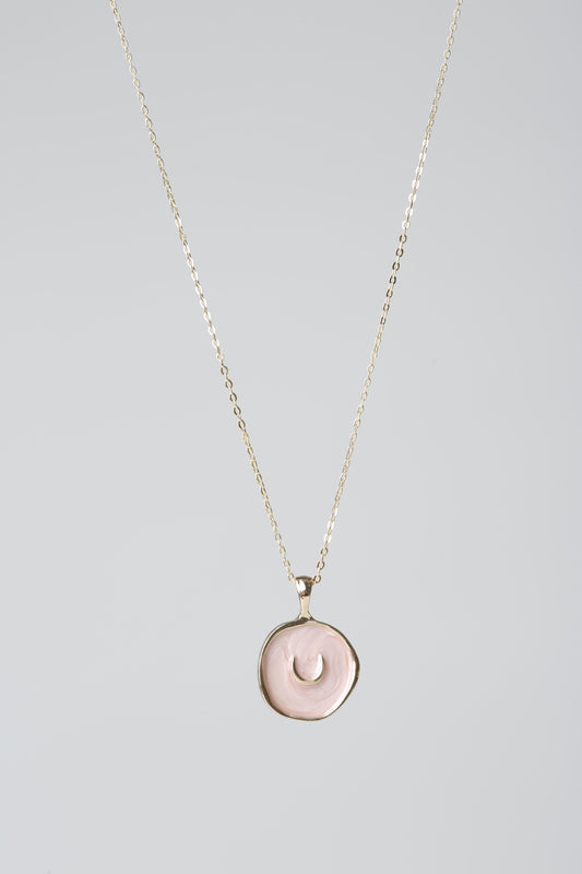 Pink Engraved Moon Charm Necklace