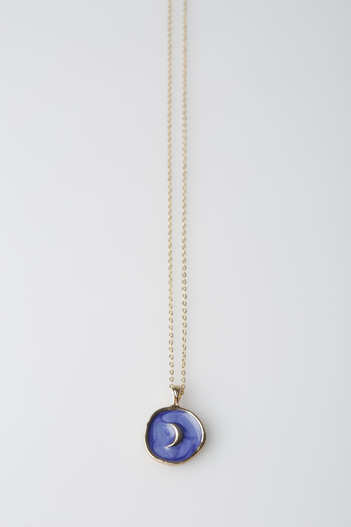 Blue Engraved Moon Charm Necklace