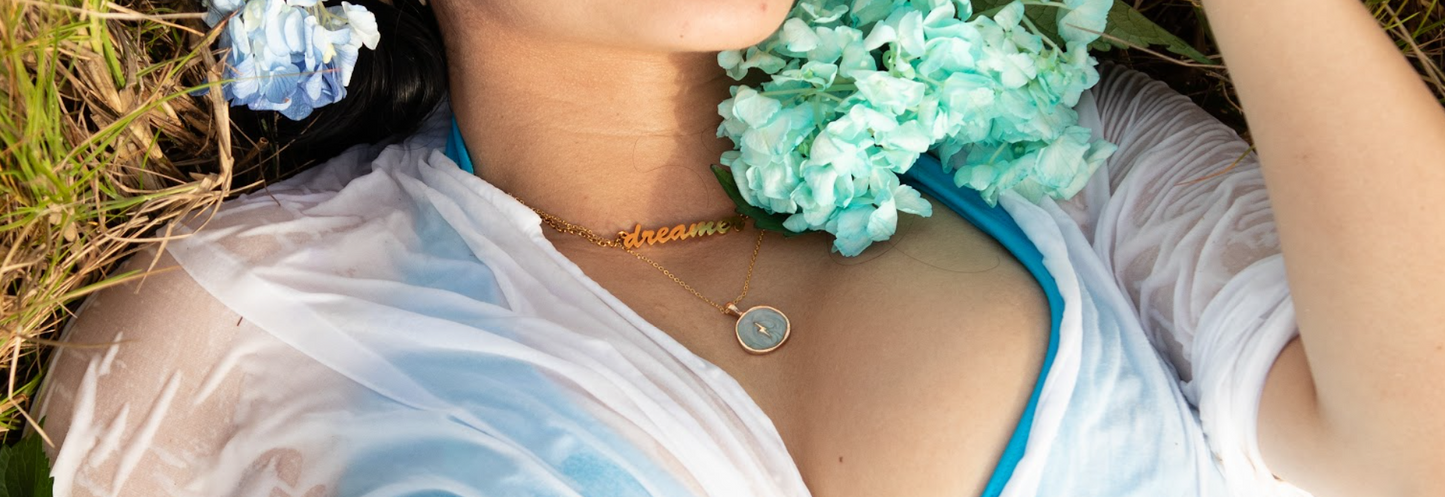 Soft Blue Lightning Charm Necklace