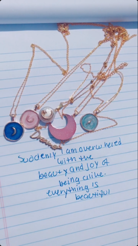 Blue Engraved Moon Charm Necklace