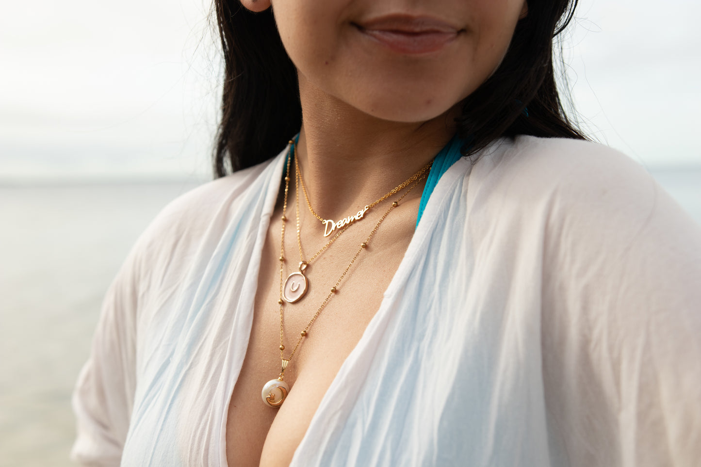 White Sphere Moon Neckclace